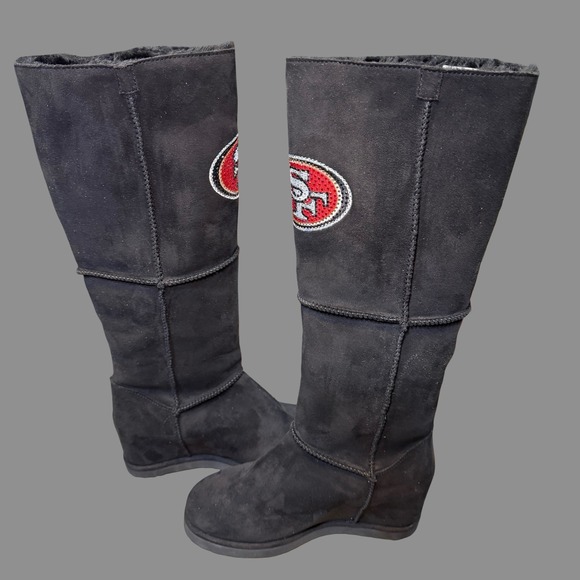 San Francisco 49ers Women's Knee High Winter Boots Sz 9 Black Faux Fur NFL Logo - Picture 4 of 8